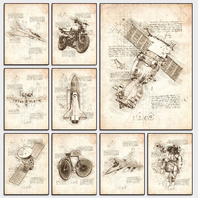 Star Map Poster - Da Vinci Inspired Canvas Print Vintage