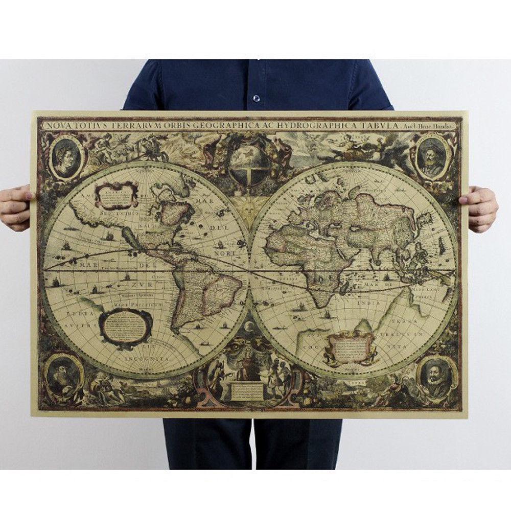 Retro World Map Nautical Ocean - Star Map Poster 리뷰 및 가격